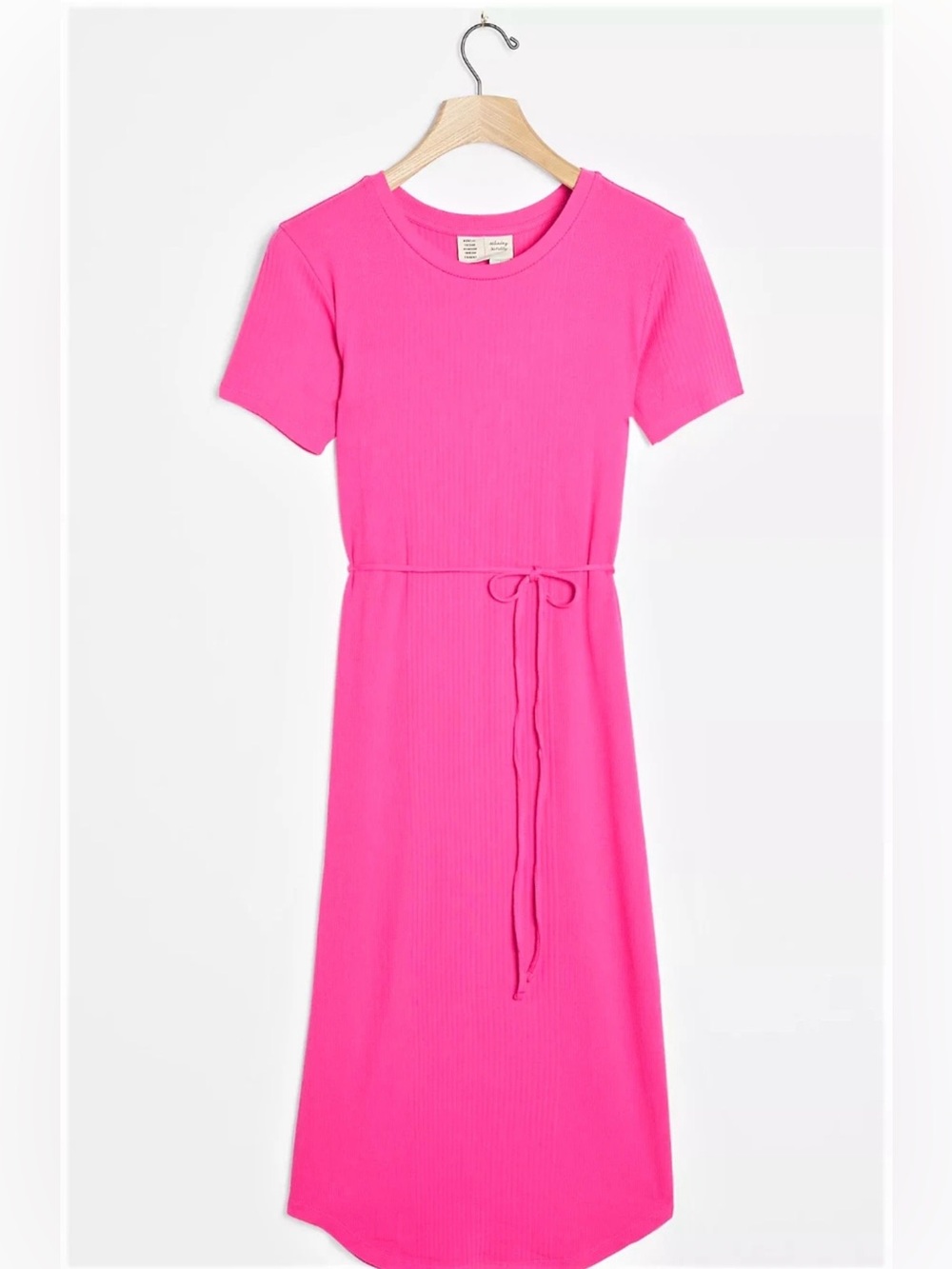 Anthropologie Saturday, Sunday Hot Pink Short Sleeve Midi/ Maxi Ribbed Tie Dress
